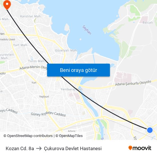 Kozan Cd. 8a to Çukurova Devlet Hastanesi map