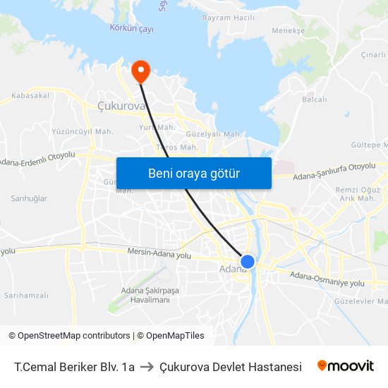 T.Cemal Beriker Blv. 1a to Çukurova Devlet Hastanesi map