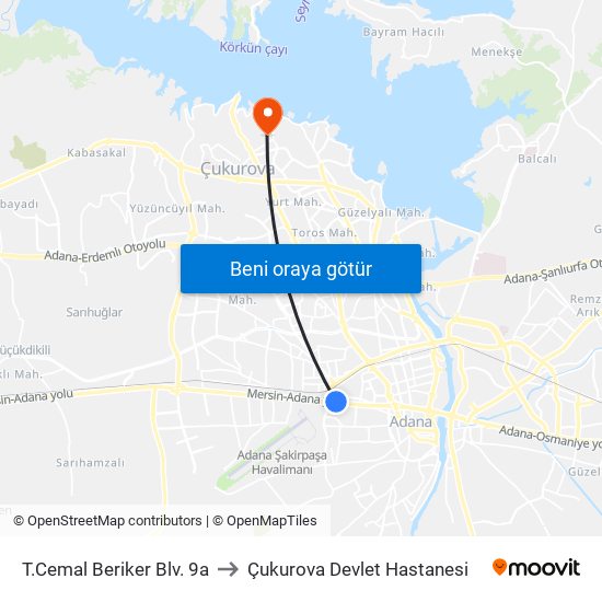 T.Cemal Beriker Blv. 9a to Çukurova Devlet Hastanesi map
