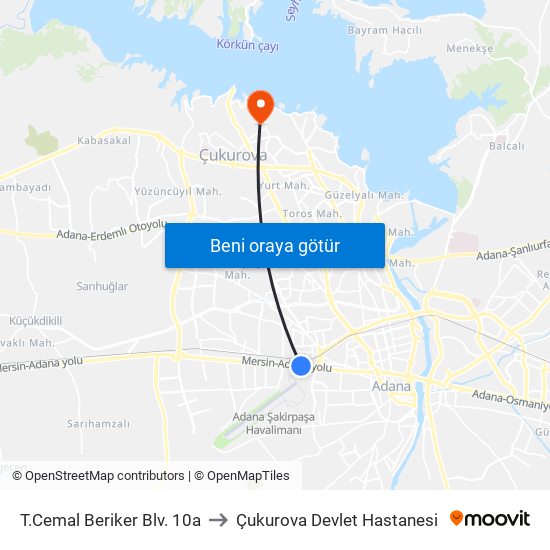 T.Cemal Beriker Blv. 10a to Çukurova Devlet Hastanesi map