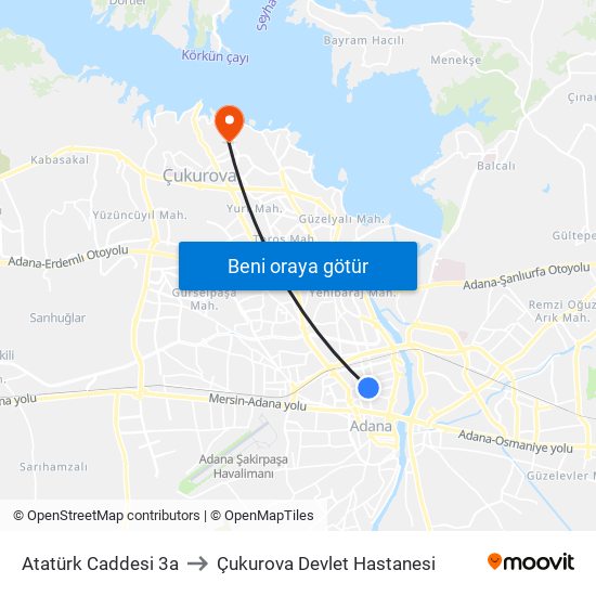 Atatürk Caddesi 3a to Çukurova Devlet Hastanesi map