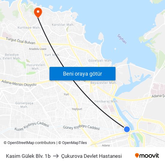 Kasim Gülek Blv. 1b to Çukurova Devlet Hastanesi map