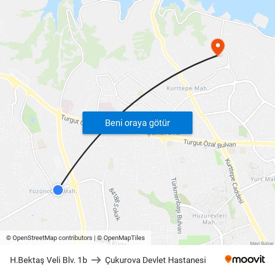 H.Bektaş Veli Blv. 1b to Çukurova Devlet Hastanesi map
