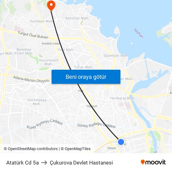 Atatürk Cd 5a to Çukurova Devlet Hastanesi map