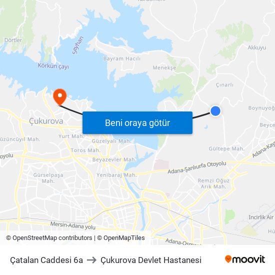 Çatalan Caddesi 6a to Çukurova Devlet Hastanesi map