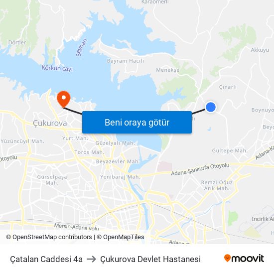 Çatalan Caddesi 4a to Çukurova Devlet Hastanesi map