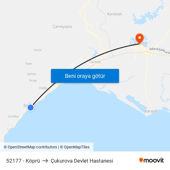 52177 - Köprü to Çukurova Devlet Hastanesi map