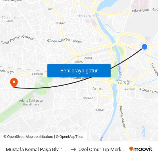 Mustafa Kemal Paşa Blv. 11b to Özel Ömür Tıp Merkezi map