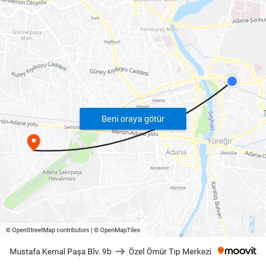 Mustafa Kemal Paşa Blv. 9b to Özel Ömür Tıp Merkezi map