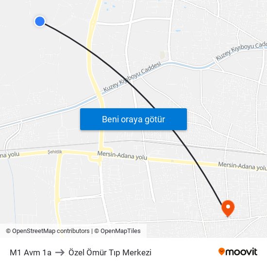 M1 Avm 1a to Özel Ömür Tıp Merkezi map