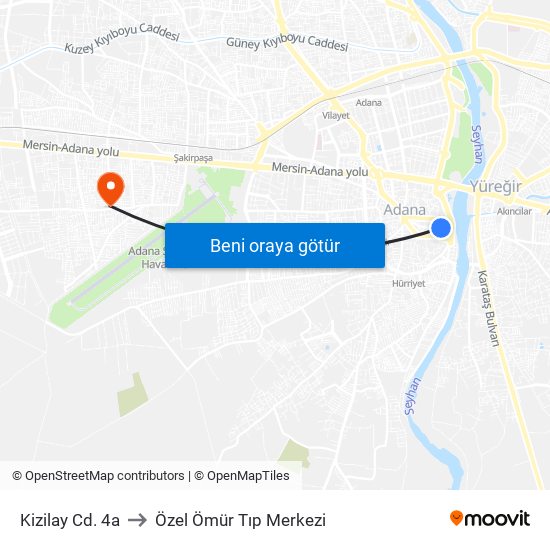 Kizilay Cd. 4a to Özel Ömür Tıp Merkezi map