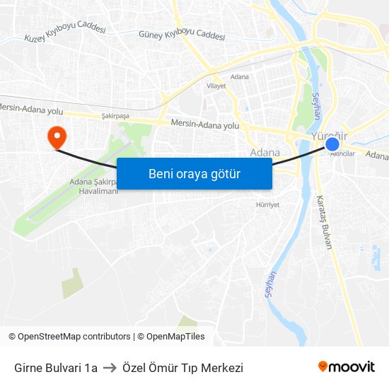 Girne Bulvari 1a to Özel Ömür Tıp Merkezi map