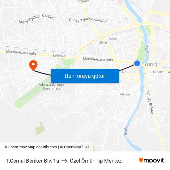 T.Cemal Beriker Blv. 1a to Özel Ömür Tıp Merkezi map