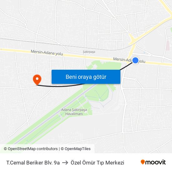 T.Cemal Beriker Blv. 9a to Özel Ömür Tıp Merkezi map