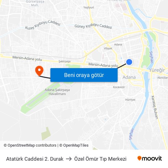 Atatürk Caddesi 2. Durak to Özel Ömür Tıp Merkezi map