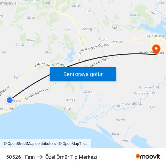 50526 - Fırın to Özel Ömür Tıp Merkezi map