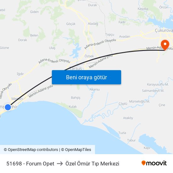 51698 - Forum Opet to Özel Ömür Tıp Merkezi map