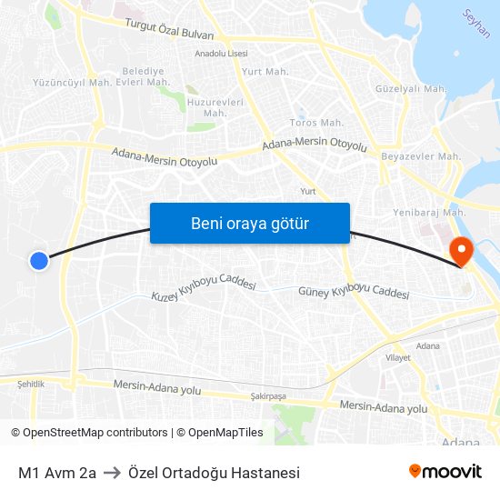 M1 Avm 2a to Özel Ortadoğu Hastanesi map