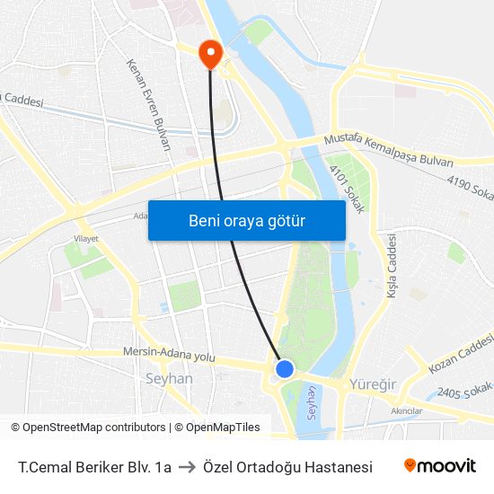 T.Cemal Beriker Blv. 1a to Özel Ortadoğu Hastanesi map