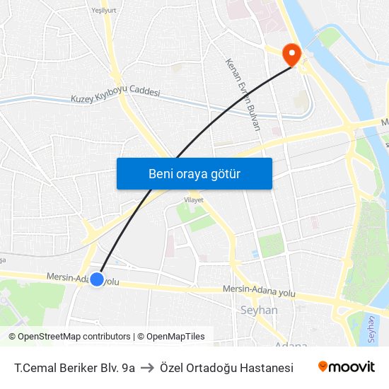 T.Cemal Beriker Blv. 9a to Özel Ortadoğu Hastanesi map