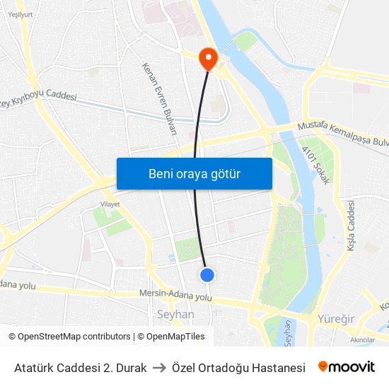 Atatürk Caddesi 2. Durak to Özel Ortadoğu Hastanesi map