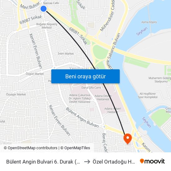 Bülent Angin Bulvari 6. Durak (Duygu Cafe) to Özel Ortadoğu Hastanesi map