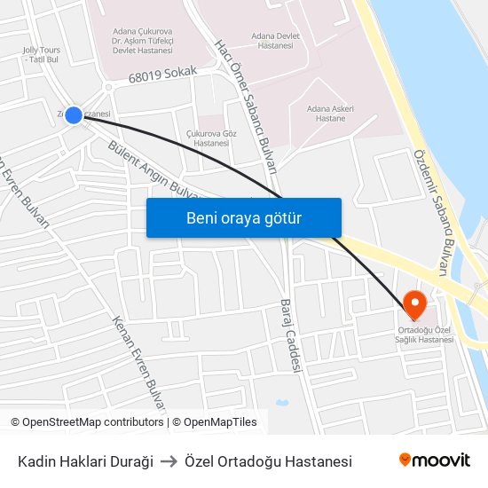 Kadin Haklari Duraği to Özel Ortadoğu Hastanesi map