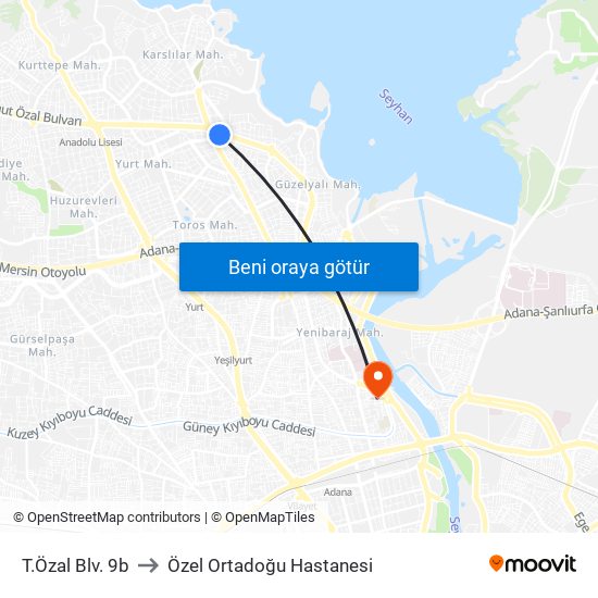 T.Özal Blv. 9b to Özel Ortadoğu Hastanesi map