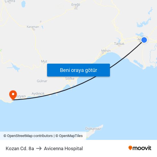 Kozan Cd. 8a to Avicenna Hospital map