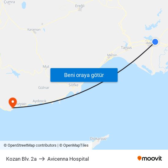 Kozan Blv. 2a to Avicenna Hospital map