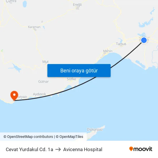 Cevat Yurdakul Cd. 1a to Avicenna Hospital map