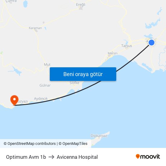 Optimum Avm 1b to Avicenna Hospital map