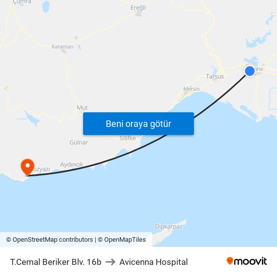 T.Cemal Beriker Blv. 16b to Avicenna Hospital map