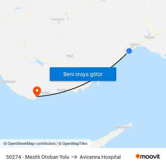 50274 - Mezitli Otoban Yolu to Avicenna Hospital map