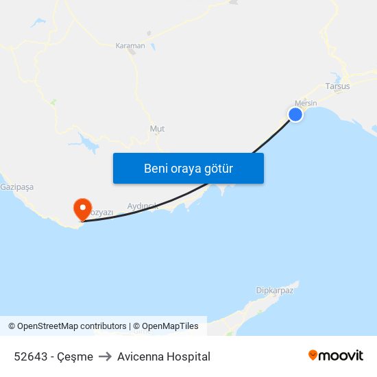 52643 - Çeşme to Avicenna Hospital map