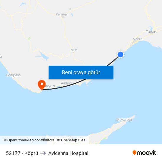 52177 - Köprü to Avicenna Hospital map