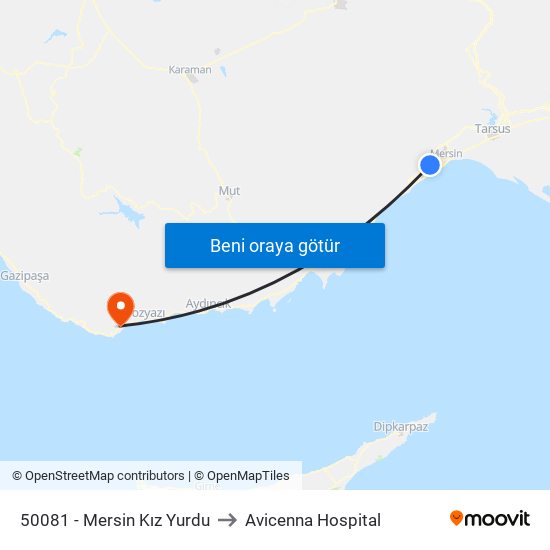 50081 - Mersin Kız Yurdu to Avicenna Hospital map