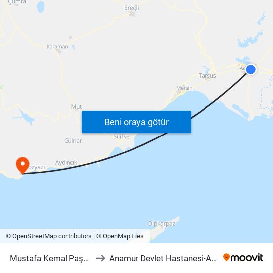 Mustafa Kemal Paşa 1 to Anamur Devlet Hastanesi-ACİL map