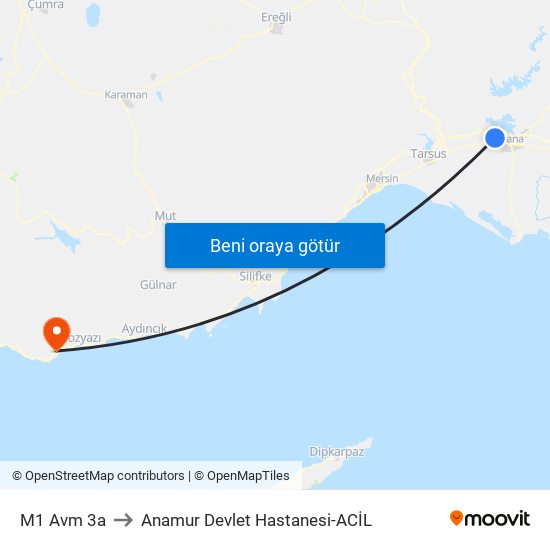 M1 Avm 3a to Anamur Devlet Hastanesi-ACİL map