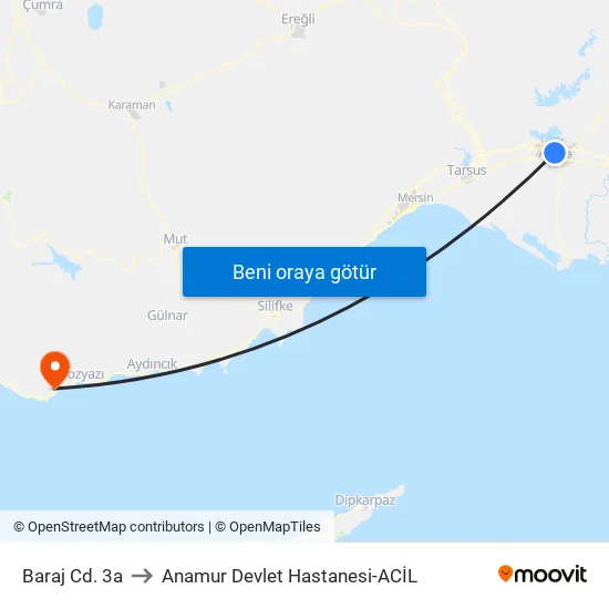 Baraj Cd. 3a to Anamur Devlet Hastanesi-ACİL map