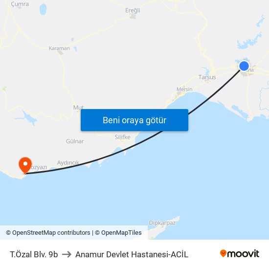 T.Özal Blv. 9b to Anamur Devlet Hastanesi-ACİL map