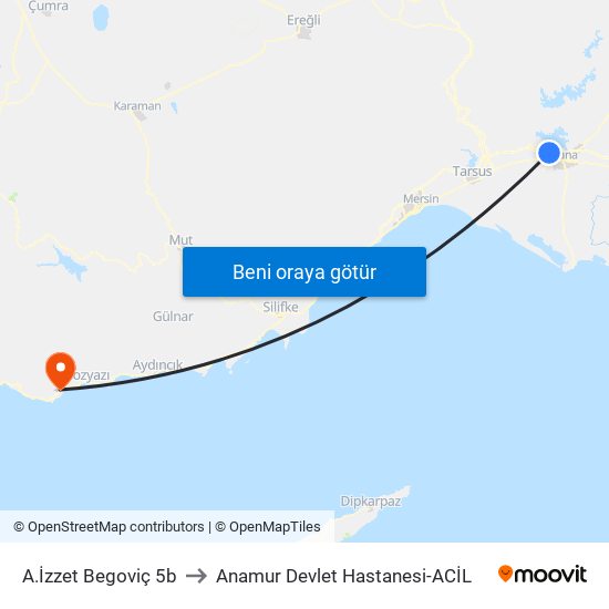 A.İzzet Begoviç 5b to Anamur Devlet Hastanesi-ACİL map