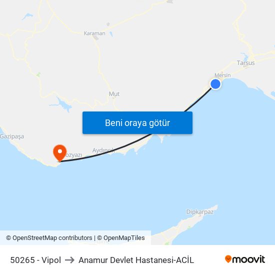 50265 - Vipol to Anamur Devlet Hastanesi-ACİL map