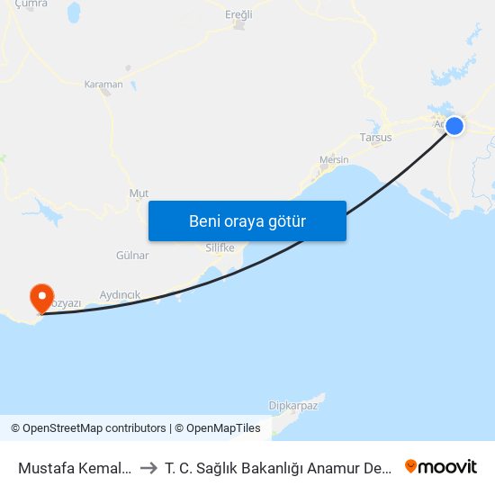 Mustafa Kemal Paşa 1 to T. C. Sağlık Bakanlığı Anamur Devlet Hastanesi map