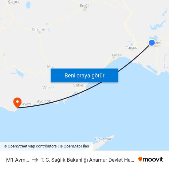 M1 Avm 3a to T. C. Sağlık Bakanlığı Anamur Devlet Hastanesi map