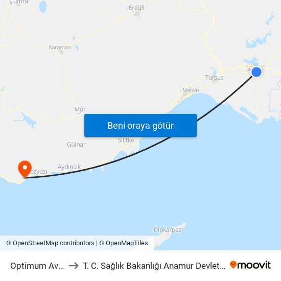 Optimum Avm 1b to T. C. Sağlık Bakanlığı Anamur Devlet Hastanesi map