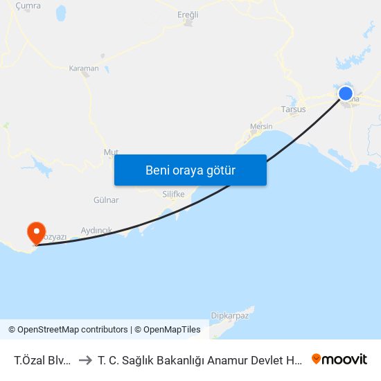 T.Özal Blv. 9b to T. C. Sağlık Bakanlığı Anamur Devlet Hastanesi map