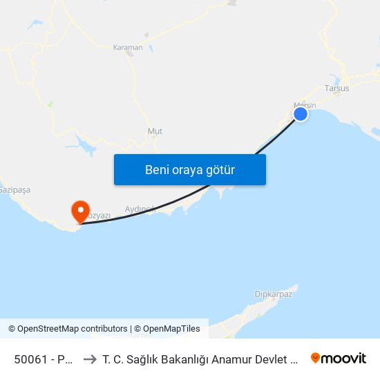 50061 - Pozcu to T. C. Sağlık Bakanlığı Anamur Devlet Hastanesi map