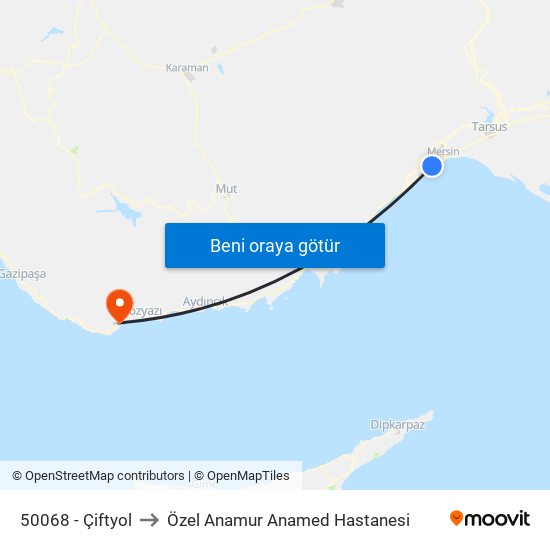 50068 - Çiftyol to Özel Anamur Anamed Hastanesi map