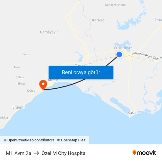 M1 Avm 2a to Özel M City Hospital map